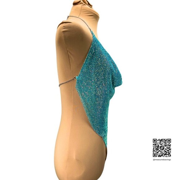 House of Harlow 1960 (Large - NWT) Teal Rhinestone Handkerchief Top - Picture 7 of 8